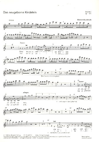 Das neugeborene Kindelein BUXWV13 für gem Chor, 3 Violinen und Bc