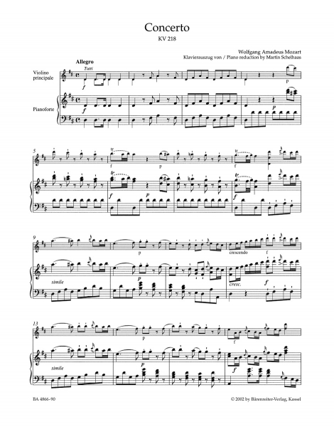 Klavierauszug & Stimme Konzert Nr.4 D-Dur KV 218