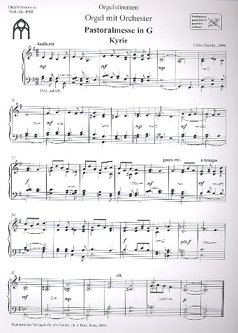 Pastoralmesse G-Dur für gem Chor, Streicher und Orgel