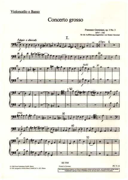 Concerto grosso e-Moll op.3,3 für Streichquartett und Streichorchester