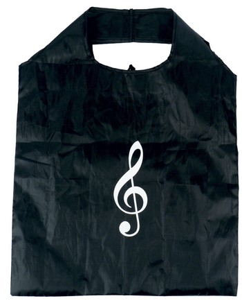 Einkaufstasche faltbar Violinschlüssel schwarz 48 x 37 cm im Etui mit Reißverschluss und Kunststoff-