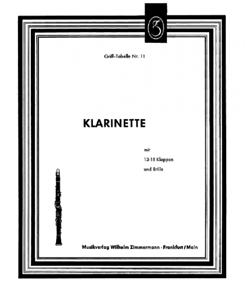 Grifftabelle für Klarinette mit 13-15 Klappen und Brille