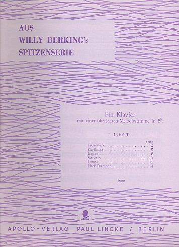Willy Berking&#039;s Spitzenserie für für Klavier mit übergelegter Melodiestimme in B