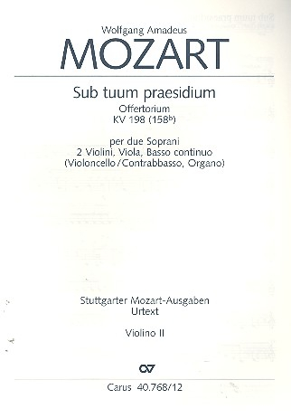 Sub tuum praesidium KV198 Offertorium für 2 Soprane, 2 Violinen,