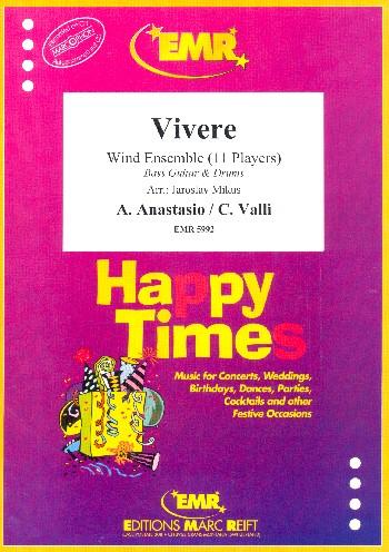 Vivere for wind ensemble (11 players), bass guitar and drum set