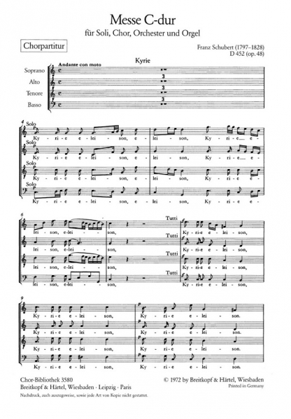 Messe C-Dur op.48 D452 für Soli, Chor, Orchester und Orgel