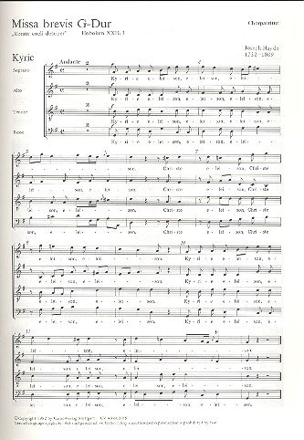 Missa brevis G-Dur HobXXII:3 für gem Chor, Streicher und Bc