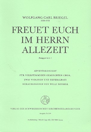 Freuet euch im Herrn allezeit für gem Chor, 2 Violinen und Bc