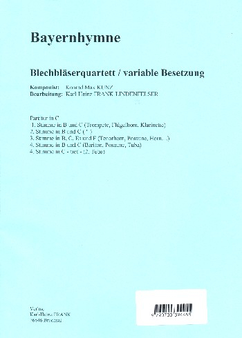 Bayernhymne für 4 Blechbläser (Ensemble)