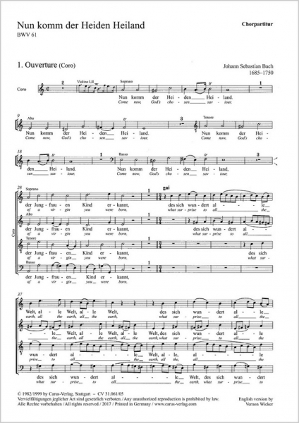 Nun komm der Heiden Heiland Kantate Nr.61 BWV61
