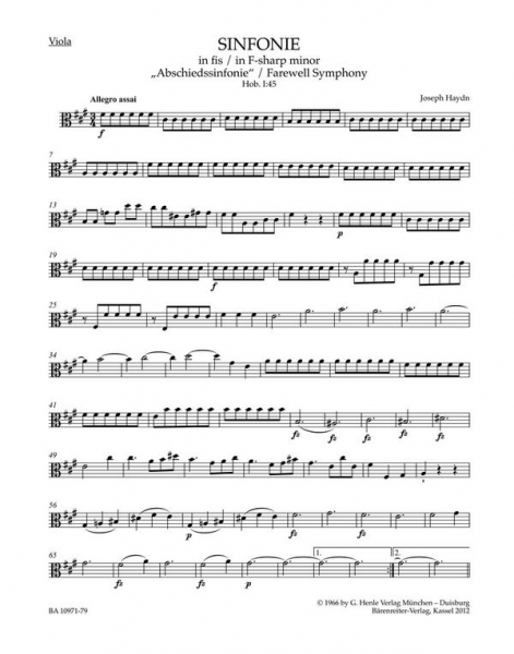 Sinfonie fis-Moll Hob.I:45 für Orchester