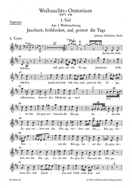 Weihnachtsoratorium BWV248 für Soli, Chor und Orchester