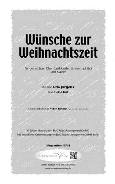 Wünsche zur Weihnachtszeit für gem Chor mit Klavier (Kinderstimmen ad lib.)