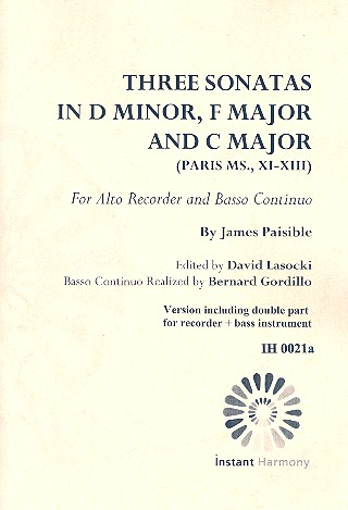 3 Sonatas for alto recorder and Bc (Bc realized)