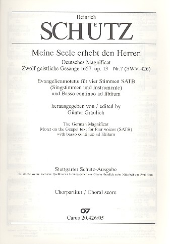 Meine Seele erhebt den Herren SWV426 für gem Chor und 4 Instrumente