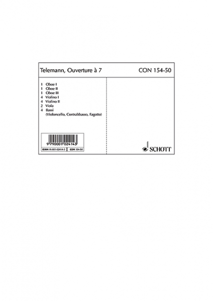 Ouverture à 7 für 3 Oboen, 2 Violinen, Viola und Basso continuo, Cembalo (Klavier),