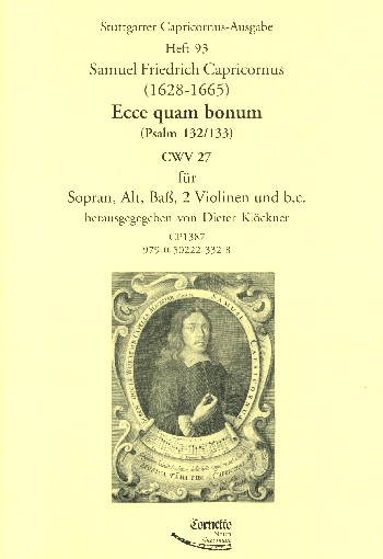 Ecce quam bonum CWV27 für 3 Stimmen (SAB), 4 Violinen und Bc