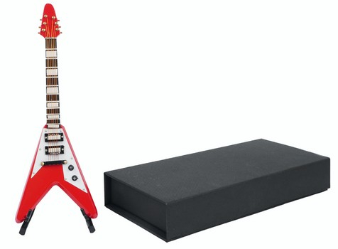 Elektrische Gitarre rot 17 cm mit Standfuß und Geschenkbox
