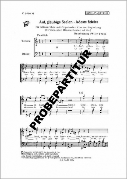 Adeste Fideles für TTBB Chor und Orgel