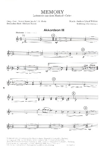 Memory - Leitmotiv aus dem Musical &quot;Cats&quot; für Akkordeonorchester