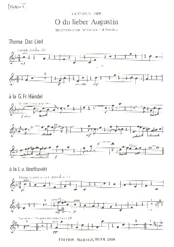 O du lieber Augustin für Klavier und Streichquartett (Streichorchester) (Kontrabass ad lib)