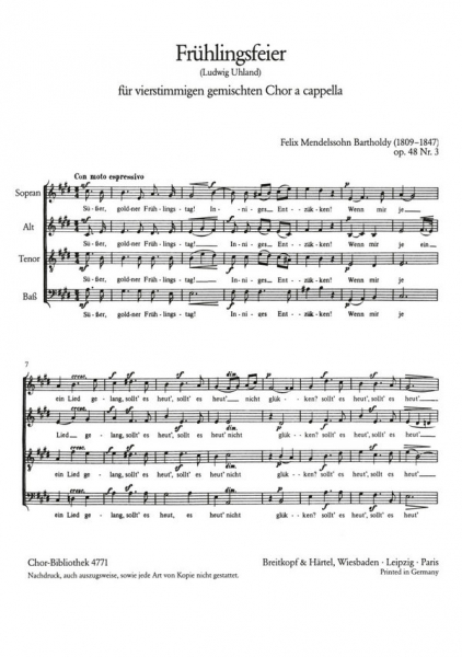Frühlingsfeier op.48,3 für gem Chor a cappella