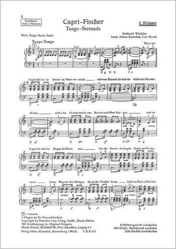 Capri-Fischer Tango-Serenade für Akkordeon (mit 2. Stimme)