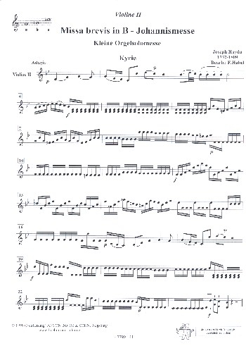 Missa brevis B-Dur 'in honorem sancti Joannes de deo' für gem Chor, Streicher und Orgel
