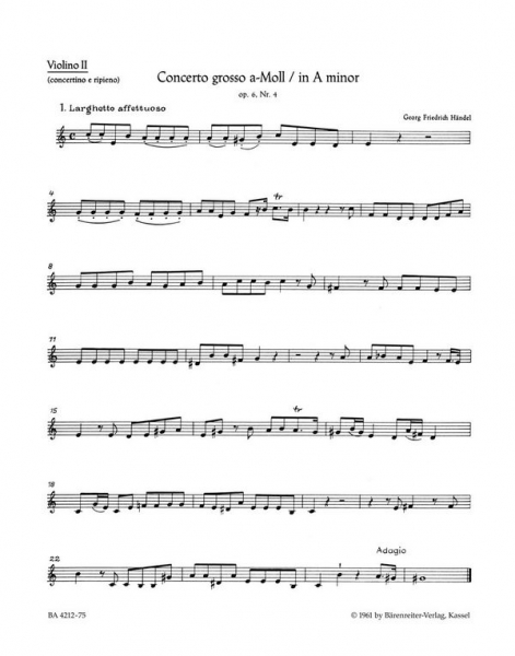 Concerto grosso a-Moll op.6,4 HWV322 für Orchester