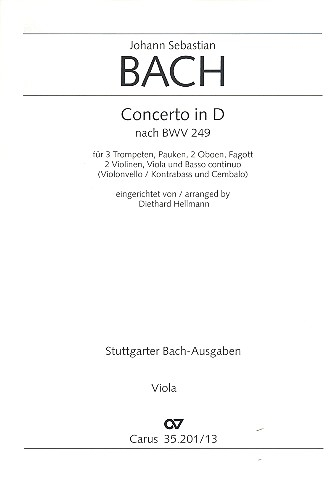 Konzert D-Dur nach BWV249 für 3 Trompeten, Pauken, 2 Oboen, Fagott, 2 Violinen, Viola und Bc