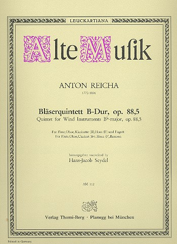 Quintett B-Dur op.88,5 für Flöte, Oboe, Klarinette, Horn und Fagott