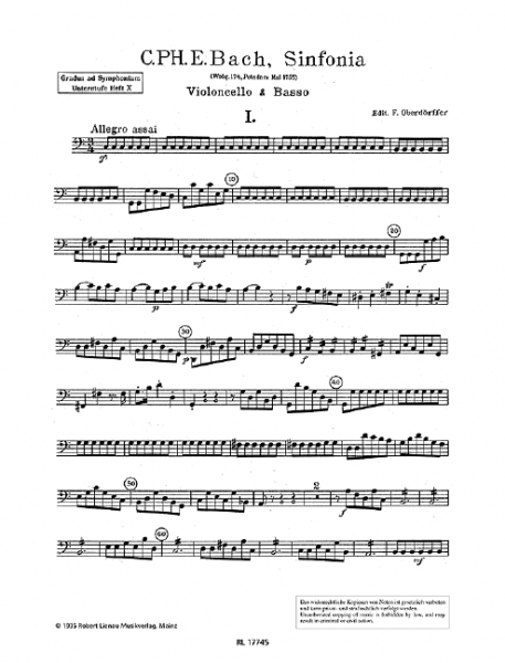 Sinfonia Wq174 für Streichorchester (Flöten und Hörner ad lib)