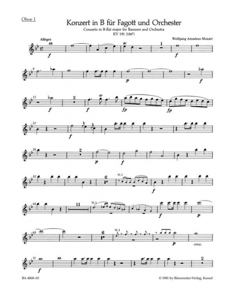 Konzert B-Dur KV191 für Fagott und Orchester