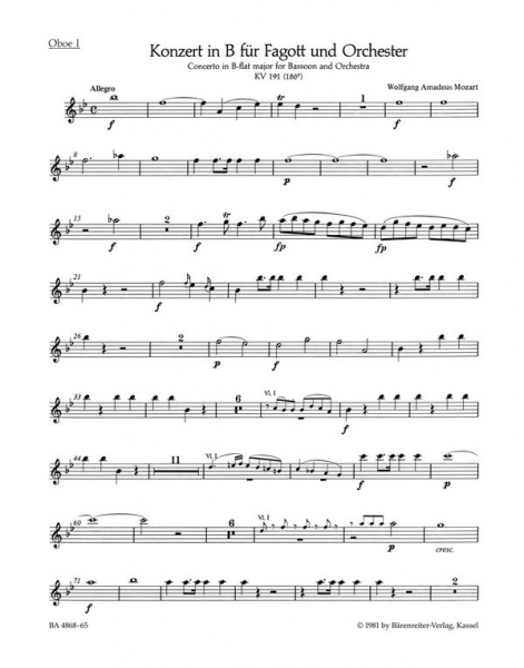 Konzert B-Dur KV191 für Fagott und Orchester