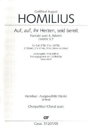 Auf auf ihr Herzen, seid bereit für Soli, gem Chor, 2 Oboen, 2 Violinen, Viola, Bc