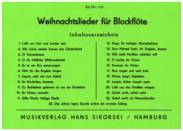 Weihnachtslieder für Blockflöte für 2 C-Blockflöten