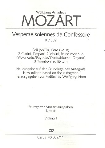 Vesperae solennes de confessore KV339 für Soli, gem Chor und Orchester