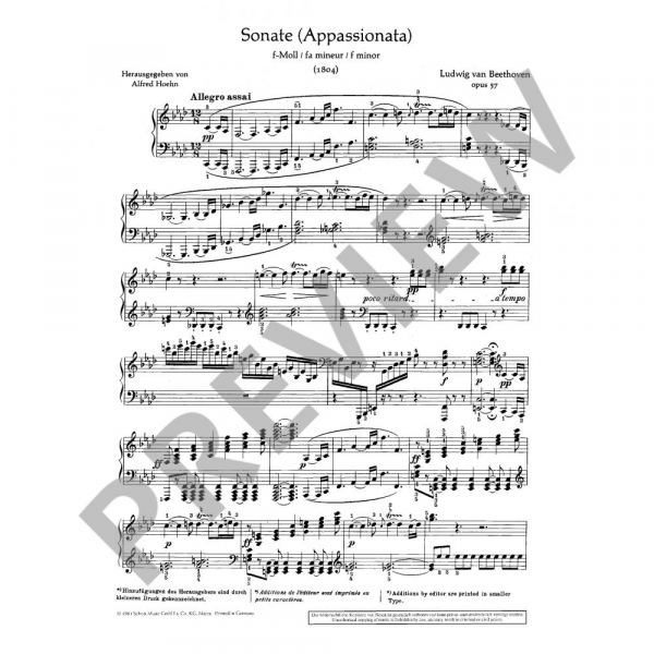 Sonate für Klavier Sonate 23 f-moll op 57 (Appassionata)