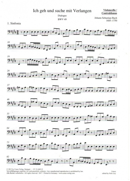 Ich geh und suche mit Verlangen BWV49 für Soli (SB), Ob d&#039;amore, 2Vl, Va, Vc piccolo, obl.Orgel und