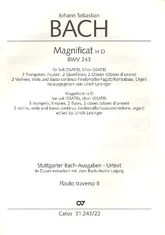 Magnificat D-Dur BWV243 für Soli (SSATB), Chor (SSATB) und Orchester