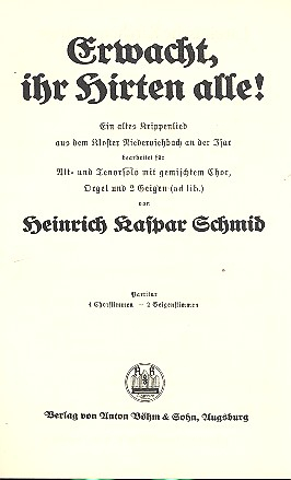 Erwacht ihr Hirten alle für Alt, Tenor, gem Chor, Orgel und 2 Violinen