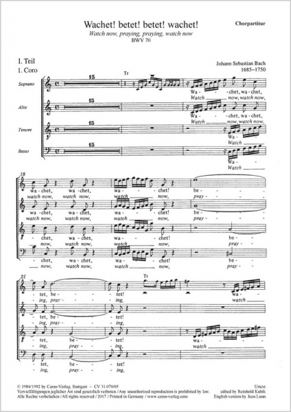Wachet betet betet wachet BWV70 für Soli, gem Chor und Orchester