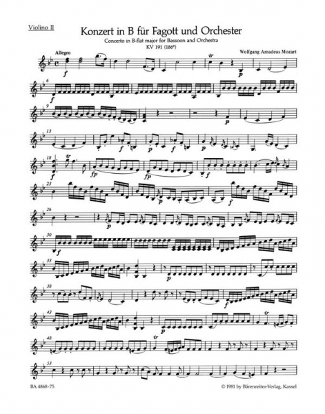 Konzert B-Dur KV191 für Fagott und Orchester