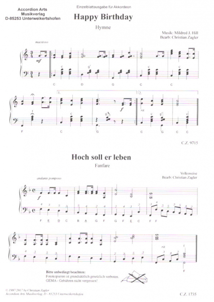 2 Geburtstagslieder und Ein Prosit für Akkordeon