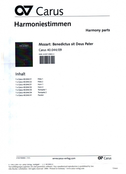 Benedictus sit Deus KV117 für Sopran, gem Chor und Orchester