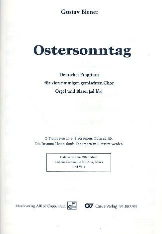 Ostersonntag für gem Chor, 2 Trompeten, 2 Posaunen, (Tuba ad lib) und Orgel