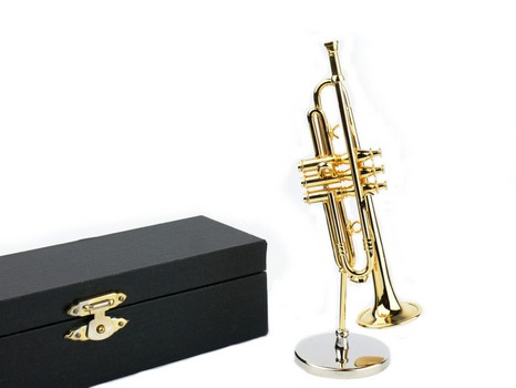 Trompete 11,4cm vergoldet mit Ständer und Geschenkbox