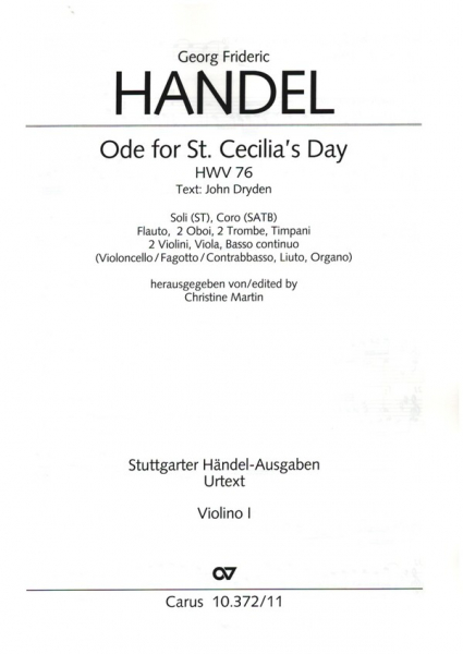 Ode for St. Cecilia's Day HWV76 für Soli, gem Chor und Orchester