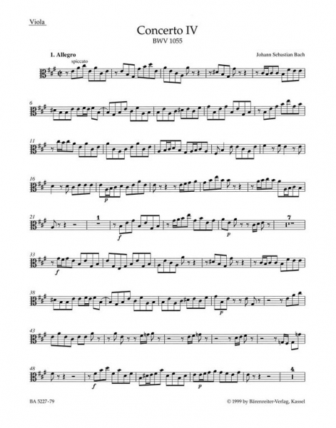 Konzert A-Dur BWV1055 für Cembalo und Streicher