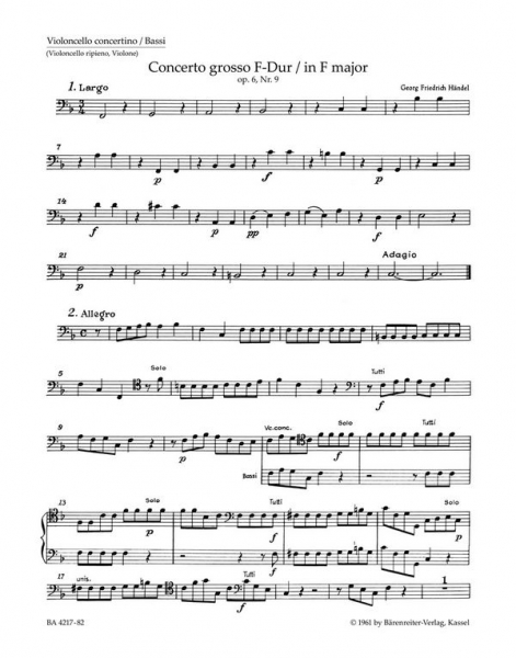 Concerto grosso F-Dur op.6,9 HWV327 für Orchester